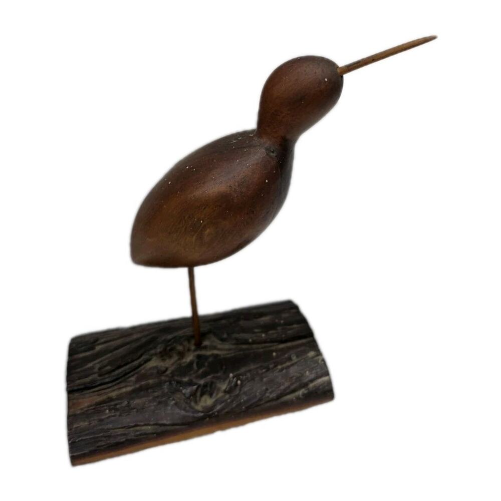 Hand Carved Wooden Shore Bird Drift Wood Beachy Decor Artisan Sculpture Signed